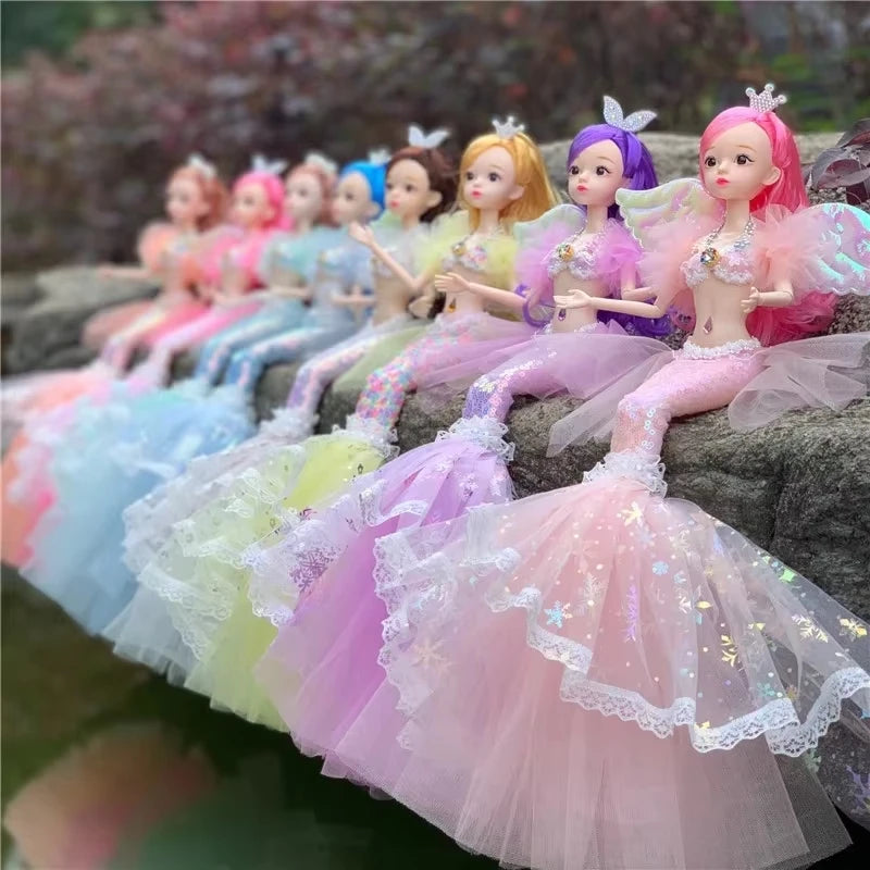 Muñeca de princesa sirena exquisita de 45cm, muñeca BJD de sirena a la moda con ropa de arcoíris, juguetes de regalo de cumpleaños y Navidad para niñas