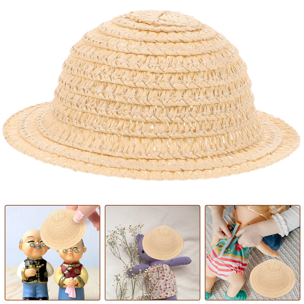 Accesorio decorativo de paja en miniatura, sombrero tejido artesanal para muñecas, Mini sombrero tejido amarillo, accesorio para fotografía, juguete artesanal, regalo para niños
