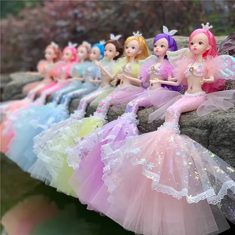 Muñeca de princesa sirena exquisita de 45cm, muñeca BJD de sirena a la moda con ropa de arcoíris, juguetes de regalo de cumpleaños y Navidad para niñas