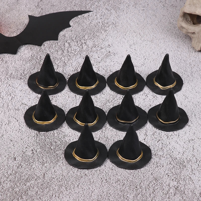 Sombreros pequeños de tela de fieltro para muñeca, cubierta de adorno, sombrero de bruja en miniatura, sombreros pequeños para decoración de pastel, juguete de decoración de Halloween, 6/10 piezas
