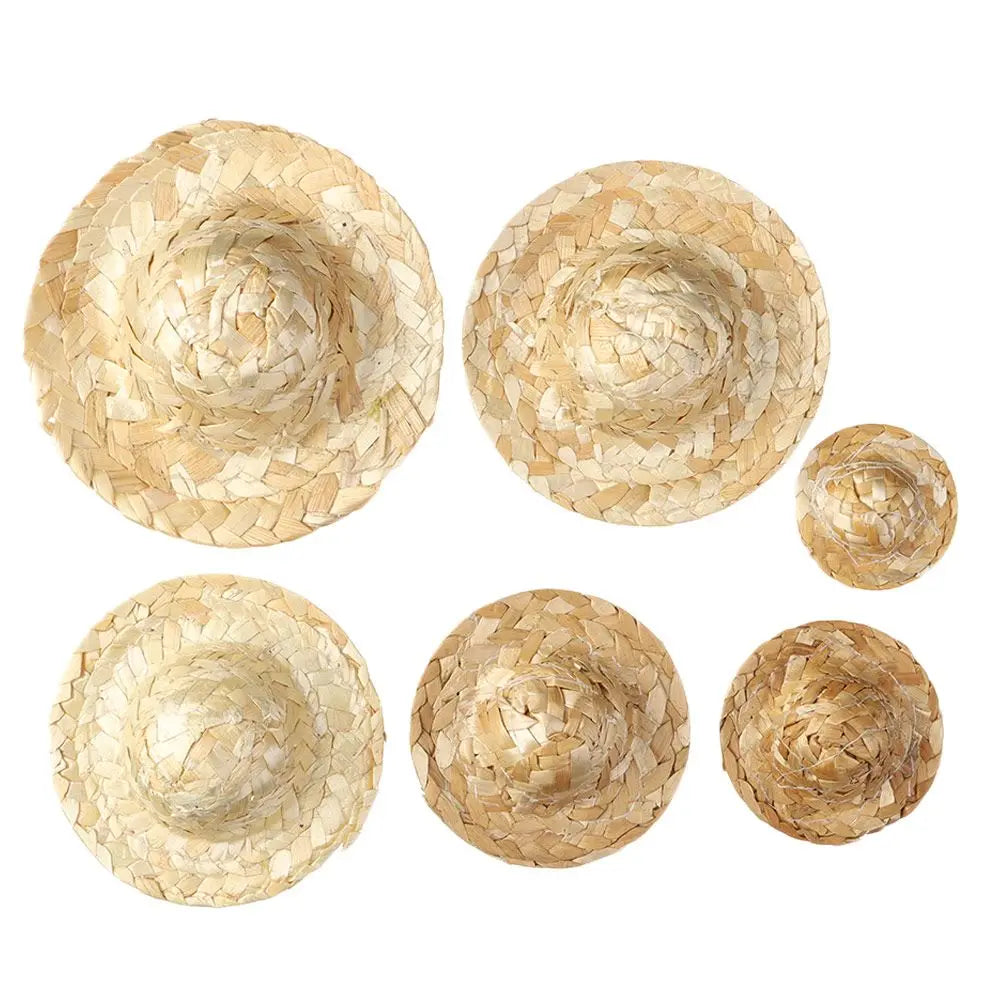 Mini sombrero de paja tejido, accesorios para muñecas, decoración DIY, manualidades, juguetes lindos, varios tamaños
