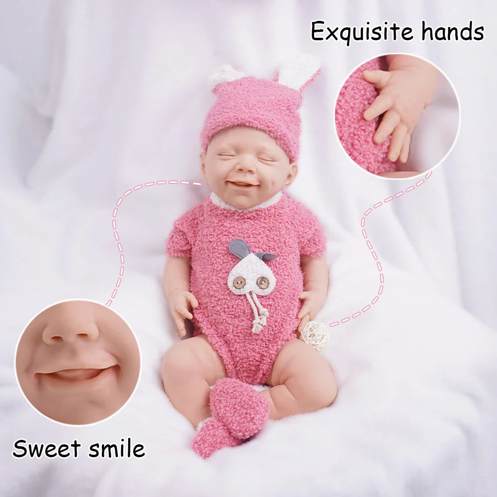 Sleep Angel 17,7 pulgadas/2,7 kg, totalmente de silicona, linda muñeca de reincarnación para niña, sonrisa dulce natural + diseño de ojo cerrado