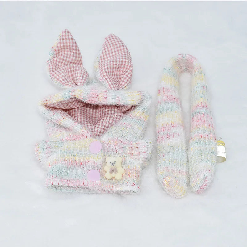 Accesorio de ropa para muñeca de algodón de 10cm, Mini Labubu, ropa de vestir, conjunto de sombrero de Animal bonito, Kits de juguetes de Navidad, regalos