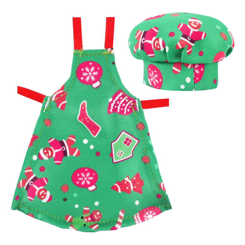 Delantal con estampado de muñeca Pop, sombrero de Chef, estilo de patrón navideño para muñecas Bjd 1/6 y accesorios para muñecas navideñas de espíritu de 30Cm, juguetes para niñas