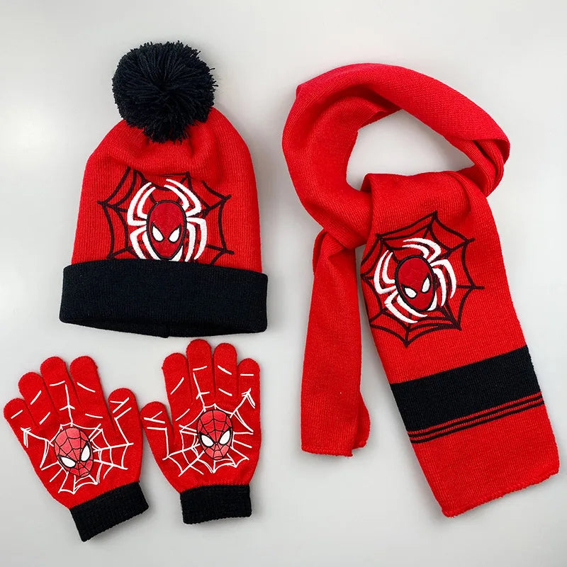 3 uds Anime nuevo Spiderman Otoño Invierno niños sombrero bufanda guantes dibujos animados cálido gorro de punto niño niña gorra 3-8Y regalos para niños