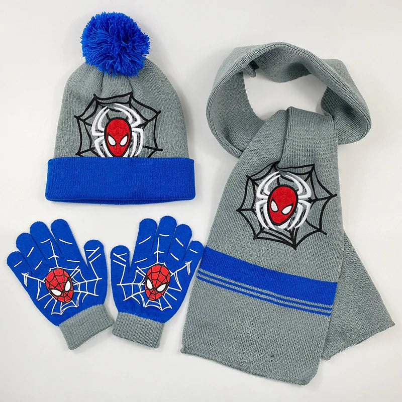 3 uds Anime nuevo Spiderman Otoño Invierno niños sombrero bufanda guantes dibujos animados cálido gorro de punto niño niña gorra 3-8Y regalos para niños