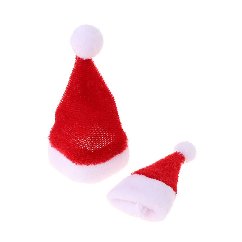 Sombrero de Papá Noel en miniatura para casa de muñecas, accesorios para muñecas, sombrero rojo, decoración del hogar, regalo de Navidad para niños, 2 piezas
