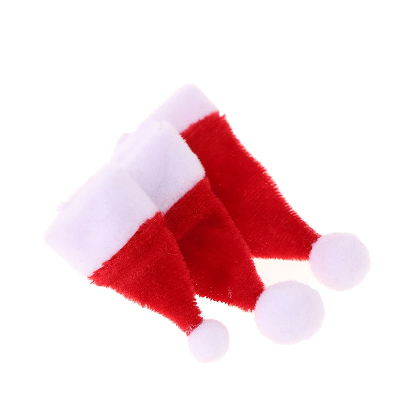 Sombrero de Papá Noel en miniatura para casa de muñecas, accesorios para muñecas, sombrero rojo, decoración del hogar, regalo de Navidad para niños, 2 piezas
