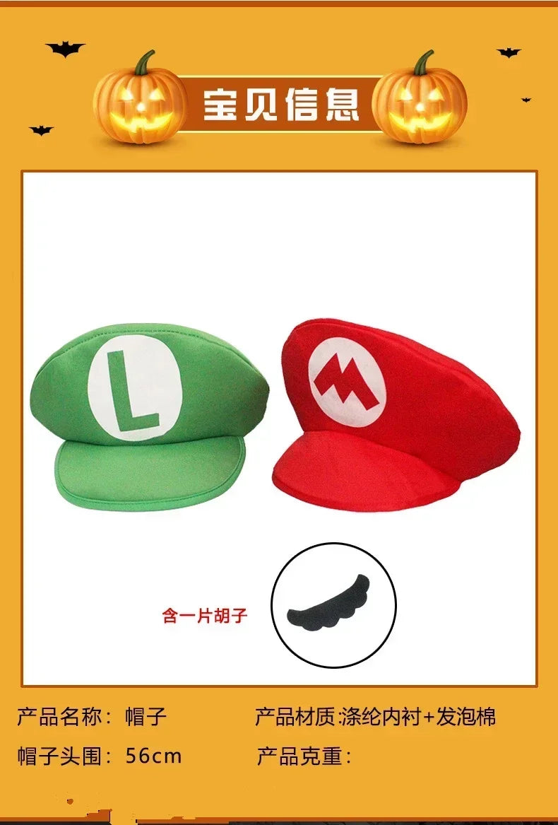 Gorro de dibujos animados Super Mario Bros para adultos y niños, juego de Luigi Bors, Cosplay, rojo, verde, regalo