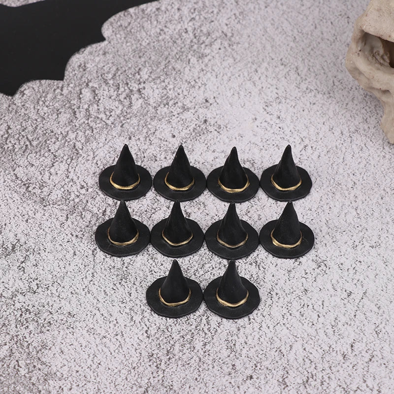 Sombreros pequeños de tela de fieltro para muñeca, cubierta de adorno, sombrero de bruja en miniatura, sombreros pequeños para decoración de pastel, juguete de decoración de Halloween, 6/10 piezas
