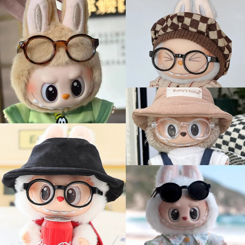 Gafas de 6,5 cm para accesorios de Labubu, gafas de plástico transparentes para muñecas Labubu, muñeco de peluche para juguetes DIY, accesorios de gafas para muñecas