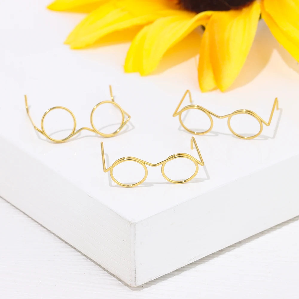 Gafas de muñeca con montura redonda sin lente, anteojos de aleación de oro Retro a la moda, accesorios para muñecas, 10 piezas 3,3/4,1/6cm