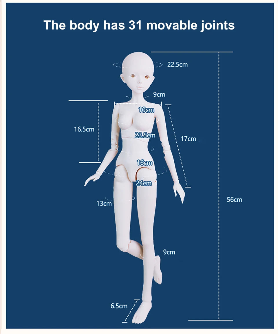 Muñeca BJD 1/3 de maquillaje de diseñador, muñeca articulada de 60 CM para niñas, regalo, conjunto completo de muñeca de cuerpo con ropa de moda, zapatos, peluca de juguete