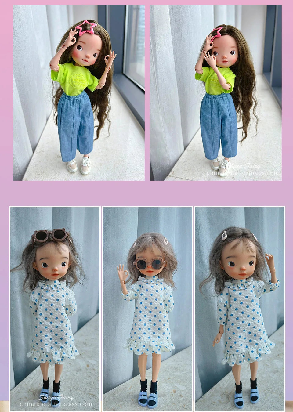 Shuga Fairy Miao 2 1/6 muñeca Bjd cabeza grande y extremidades pequeñas imagen de dibujos animados muñeca articulada móvil de resina