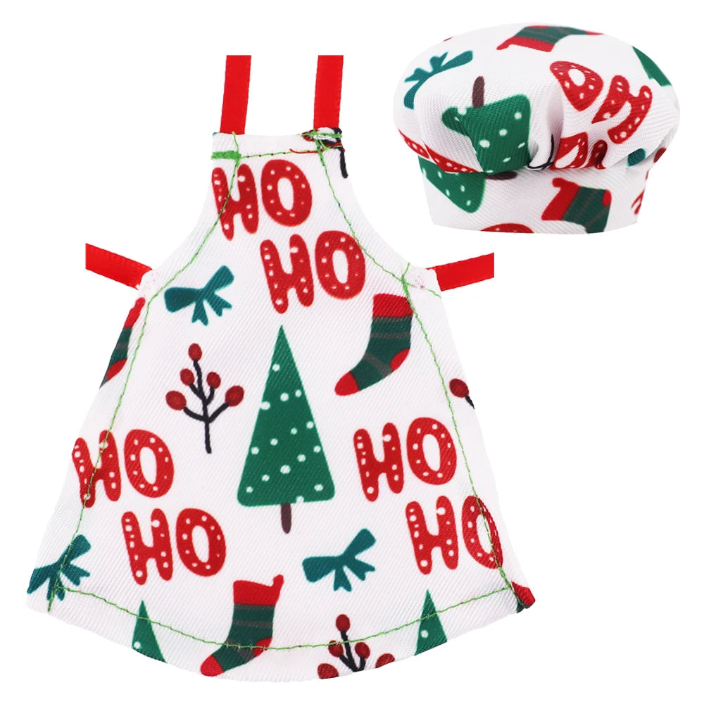 Delantal con estampado de muñeca Pop, sombrero de Chef, estilo de patrón navideño para muñecas Bjd 1/6 y accesorios para muñecas navideñas de espíritu de 30Cm, juguetes para niñas