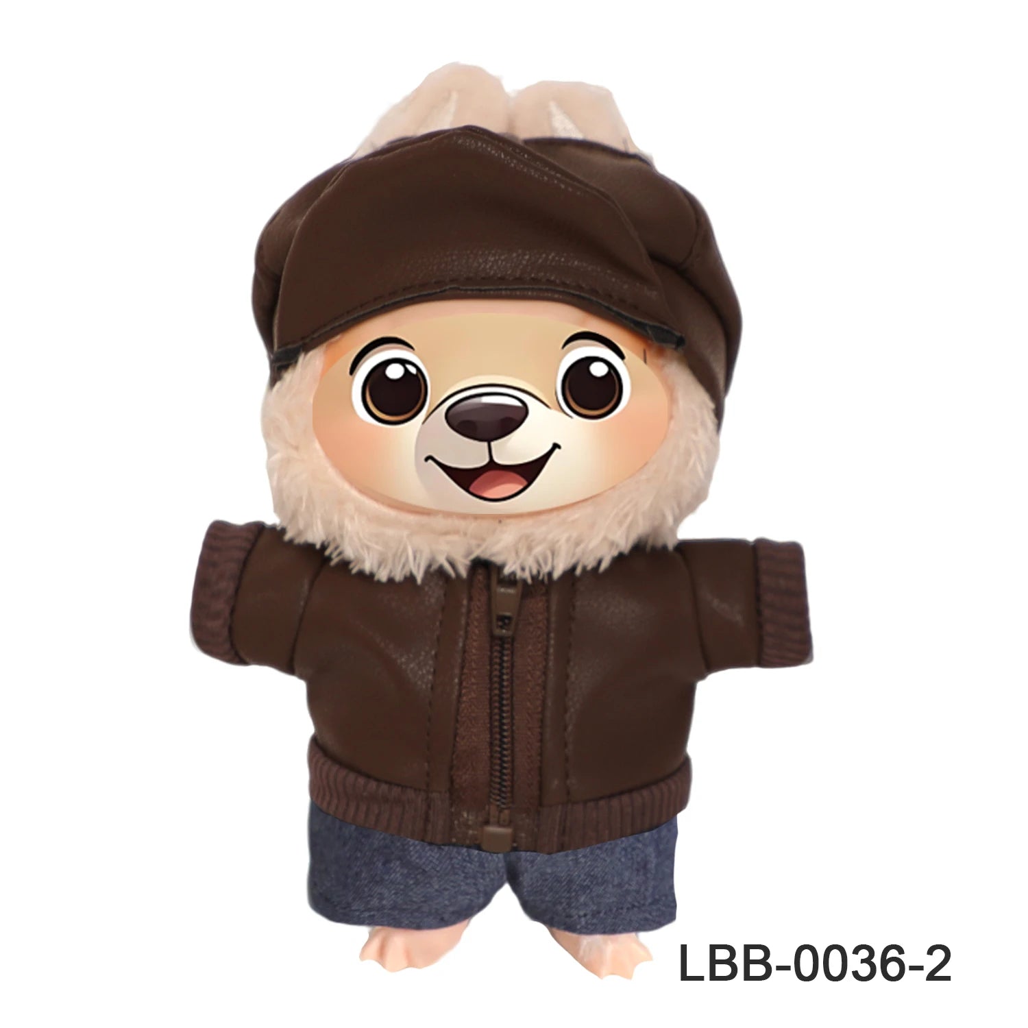 Para muñecas Labubu de 17cm, chaqueta de cuero negro + pantalones vaqueros + sombrero, traje, ropa Punk bonita para V1 V2 V3 Labubu, juguete de muñeca de algodón