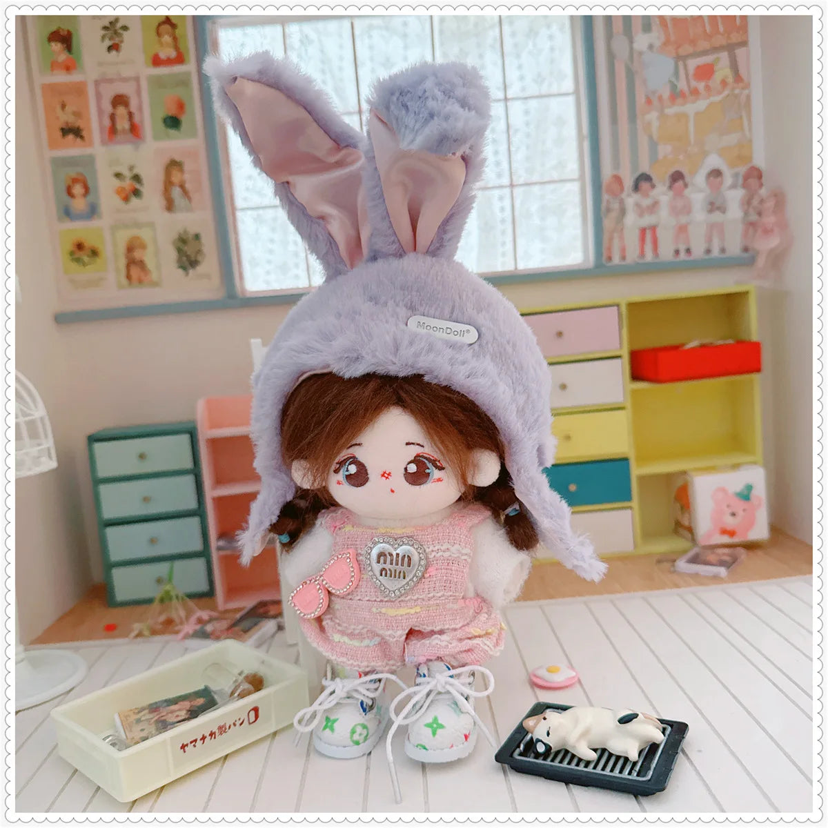 Bonita muñeca de algodón con orejas de conejo, sombrero para muñeca con cuerpo de estrella de 10/15/17cm, sombrero de felpa, accesorios de vestir, juguete DIY