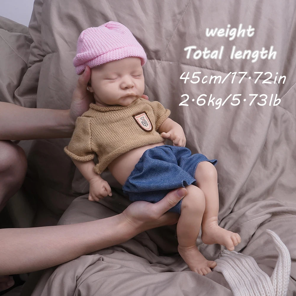 Muñeca de reencarnación de niño de silicona de 17,72 pulgadas con tacto suave y muñeca de diseño realista, juguete para regalo 🎁