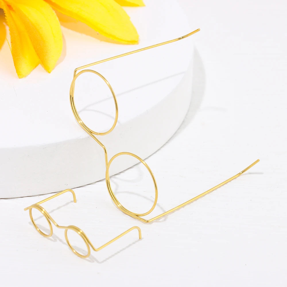 Gafas de muñeca con montura redonda sin lente, anteojos de aleación de oro Retro a la moda, accesorios para muñecas, 10 piezas 3,3/4,1/6cm