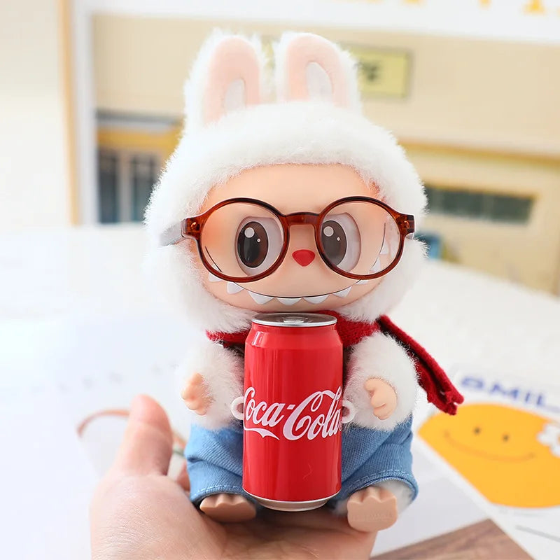 Gafas de 6,5 cm para accesorios de Labubu, gafas de plástico transparentes para muñecas Labubu, muñeco de peluche para juguetes DIY, accesorios de gafas para muñecas