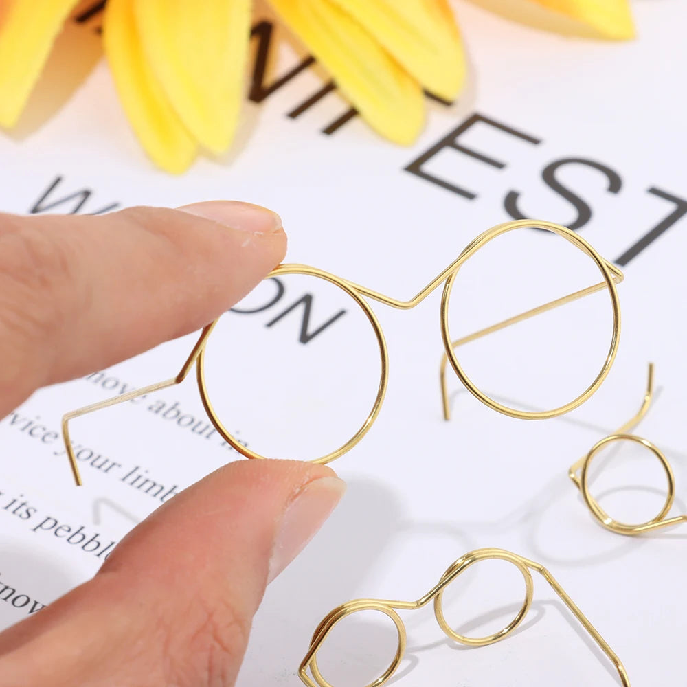 Gafas de muñeca con montura redonda sin lente, anteojos de aleación de oro Retro a la moda, accesorios para muñecas, 10 piezas 3,3/4,1/6cm