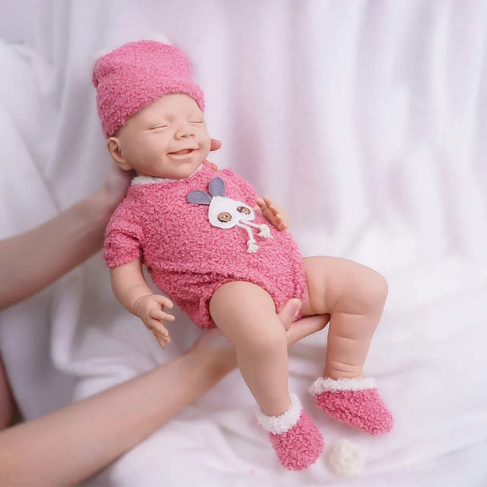 Sleep Angel 17,7 pulgadas/2,7 kg, totalmente de silicona, linda muñeca de reincarnación para niña, sonrisa dulce natural + diseño de ojo cerrado