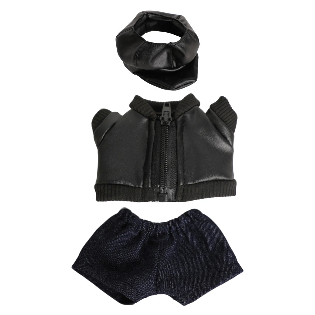 Para muñecas Labubu de 17cm, chaqueta de cuero negro + pantalones vaqueros + sombrero, traje, ropa Punk bonita para V1 V2 V3 Labubu, juguete de muñeca de algodón