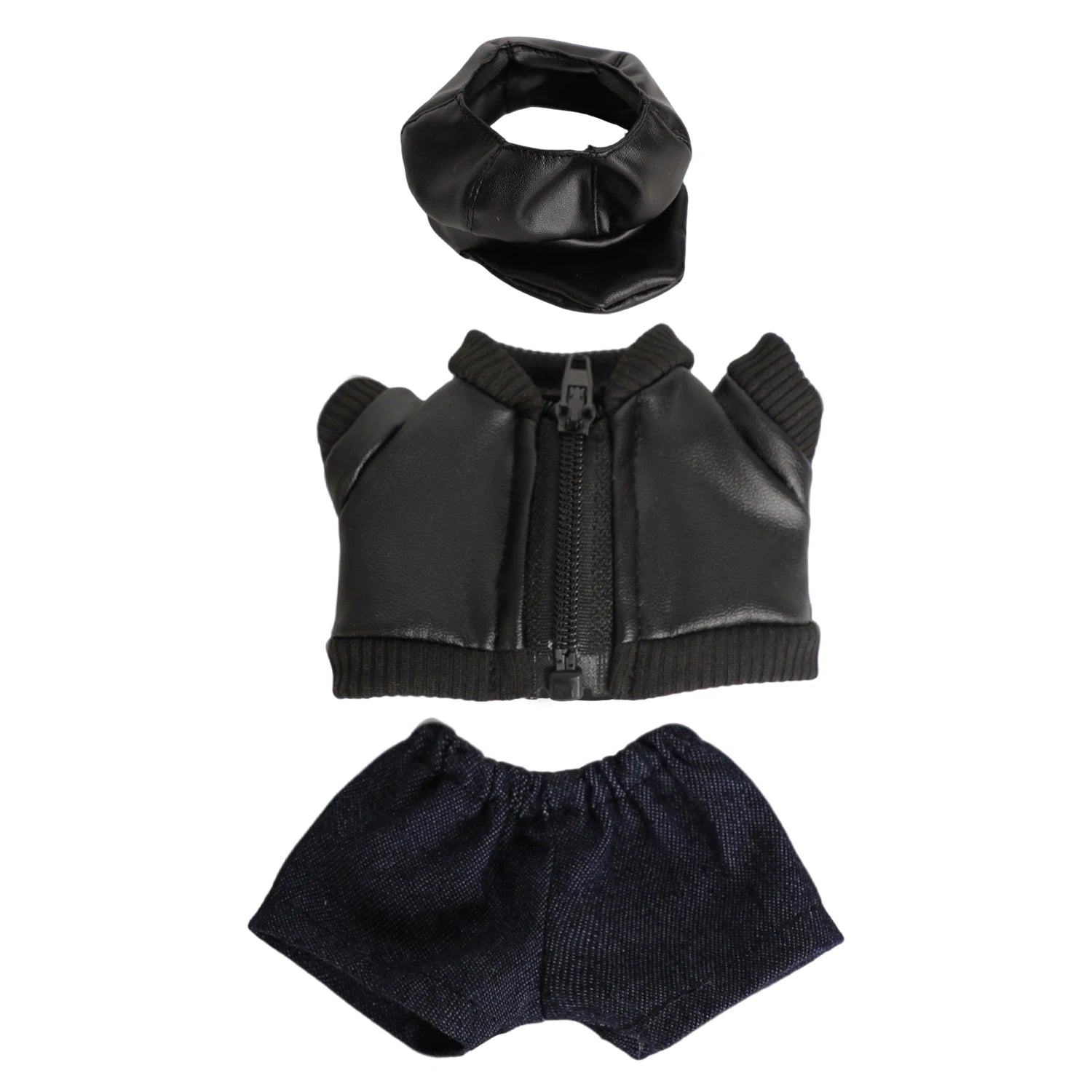 Para muñecas Labubu de 17cm, chaqueta de cuero negro + pantalones vaqueros + sombrero, traje, ropa Punk bonita para V1 V2 V3 Labubu, juguete de muñeca de algodón