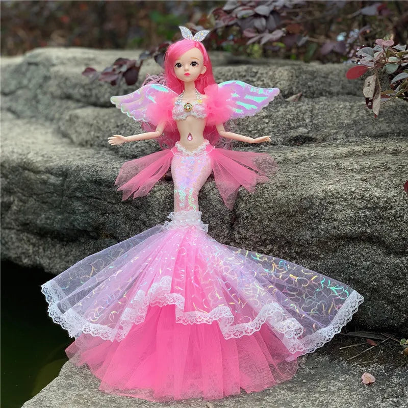 Muñeca de princesa sirena exquisita de 45cm, muñeca BJD de sirena a la moda con ropa de arcoíris, juguetes de regalo de cumpleaños y Navidad para niñas