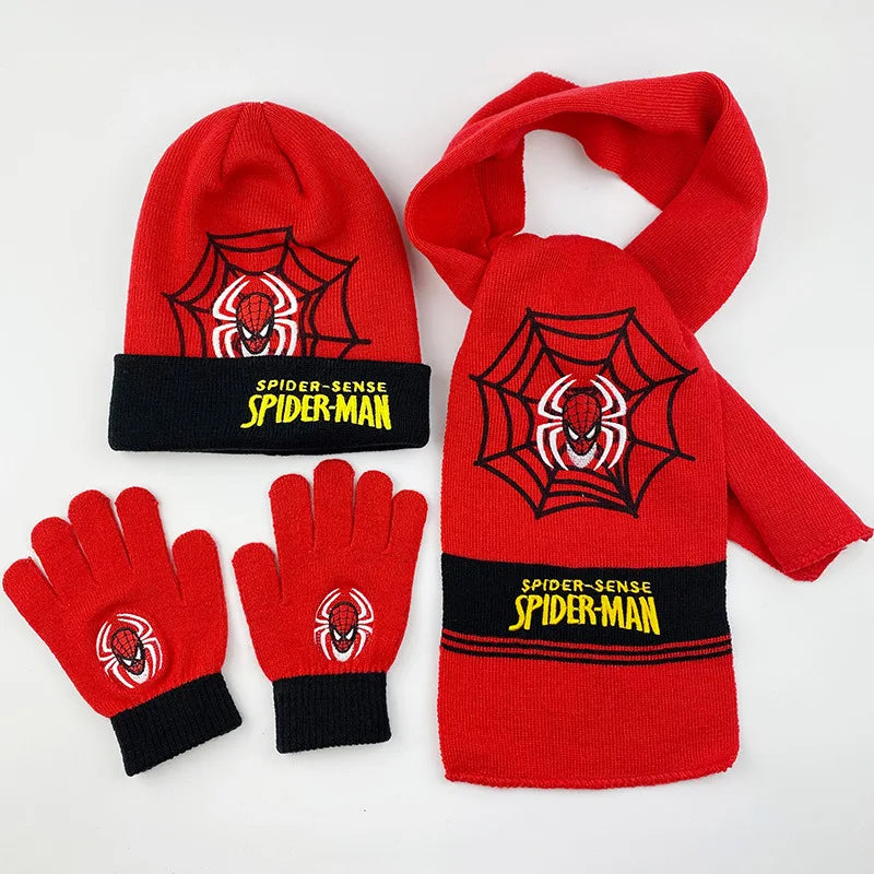 3 uds Anime nuevo Spiderman Otoño Invierno niños sombrero bufanda guantes dibujos animados cálido gorro de punto niño niña gorra 3-8Y regalos para niños