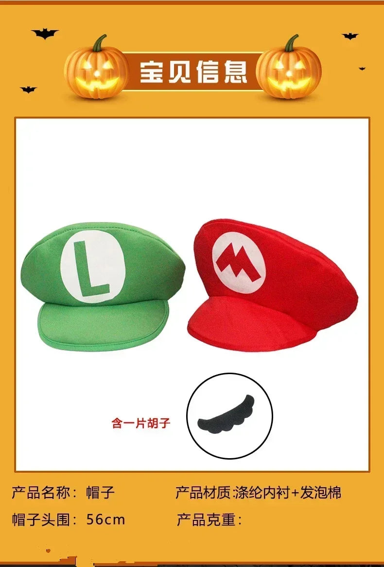 Sombrero de dibujos animados de Super Marios Bros, juego para niños y adultos, sombreros de Cosplay de Super Luigi Bors, gorra roja y verde, regalos de disfraz para niños