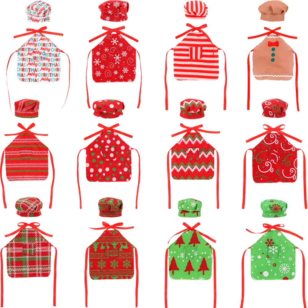 Delantal con estampado de muñeca Pop, sombrero de Chef, estilo de patrón navideño para muñecas Bjd 1/6 y accesorios para muñecas navideñas de espíritu de 30Cm, juguetes para niñas