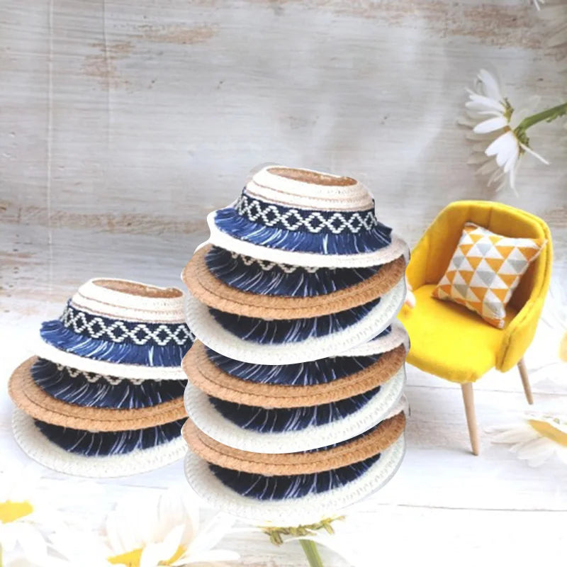 Mini muñeca con tapa abierta, sombrero de paja para muñeca Labubu de 17cm, sombreros, muñecas lindas Kawaii, accesorios de ropa, juguete de regalo