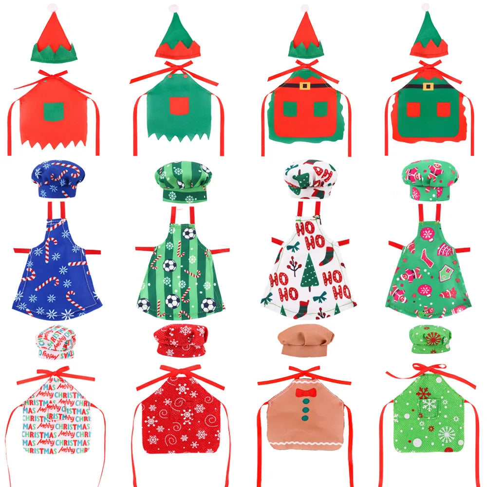 Delantal con estampado de muñeca Pop, sombrero de Chef, estilo de patrón navideño para muñecas Bjd 1/6 y accesorios para muñecas navideñas de espíritu de 30Cm, juguetes para niñas