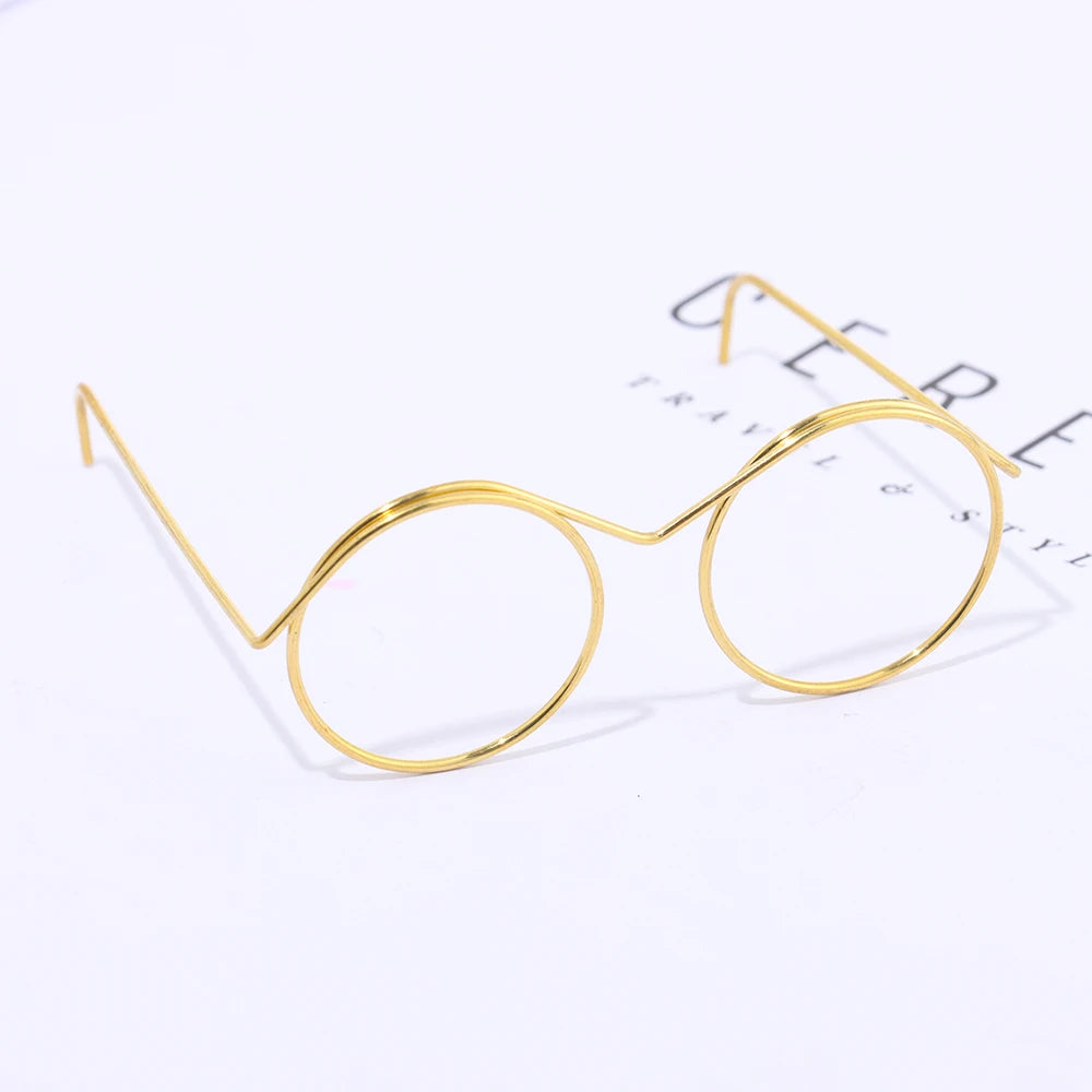 Gafas de muñeca con montura redonda sin lente, anteojos de aleación de oro Retro a la moda, accesorios para muñecas, 10 piezas 3,3/4,1/6cm