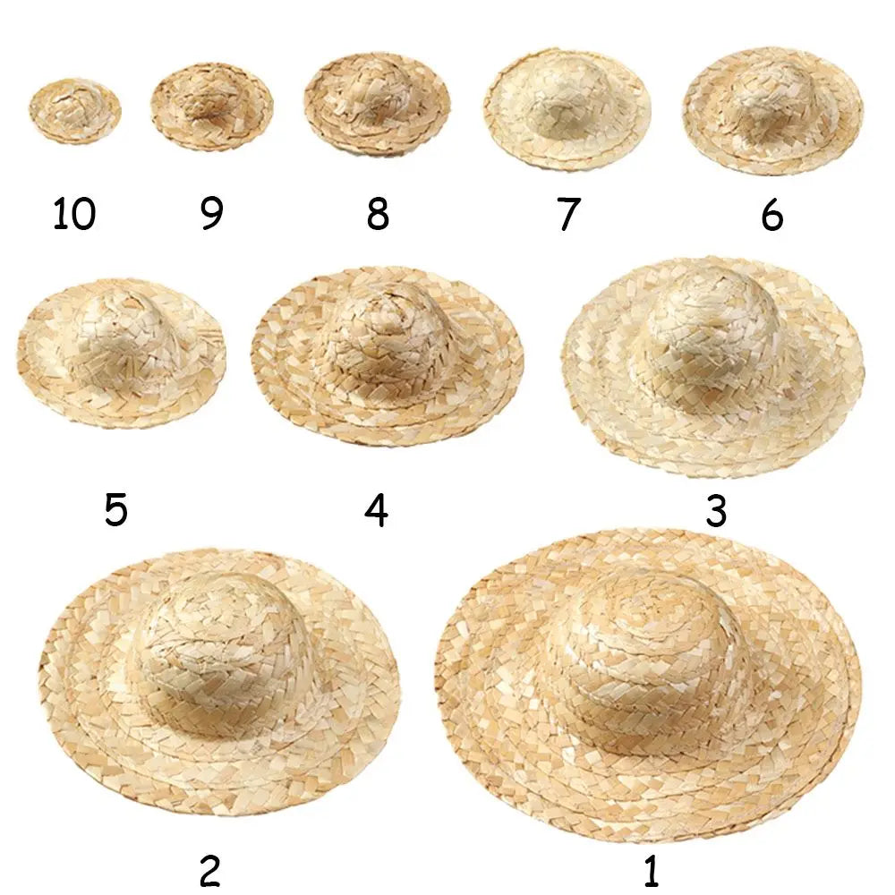 Mini sombrero de paja tejido, accesorios para muñecas, decoración DIY, manualidades, juguetes lindos, varios tamaños