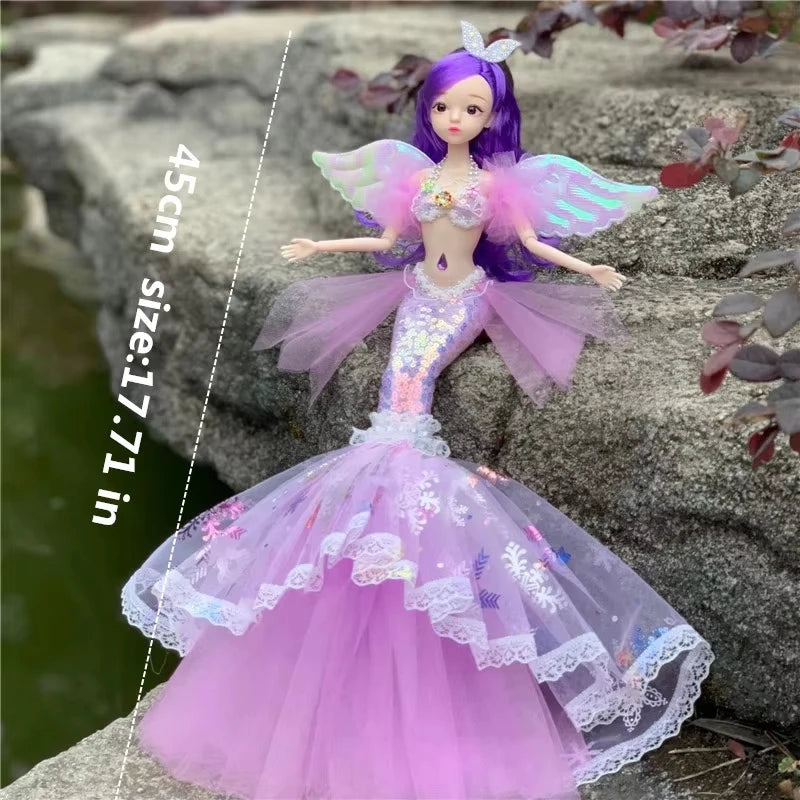 Muñeca de princesa sirena exquisita de 45cm, muñeca BJD de sirena a la moda con ropa de arcoíris, juguetes de regalo de cumpleaños y Navidad para niñas