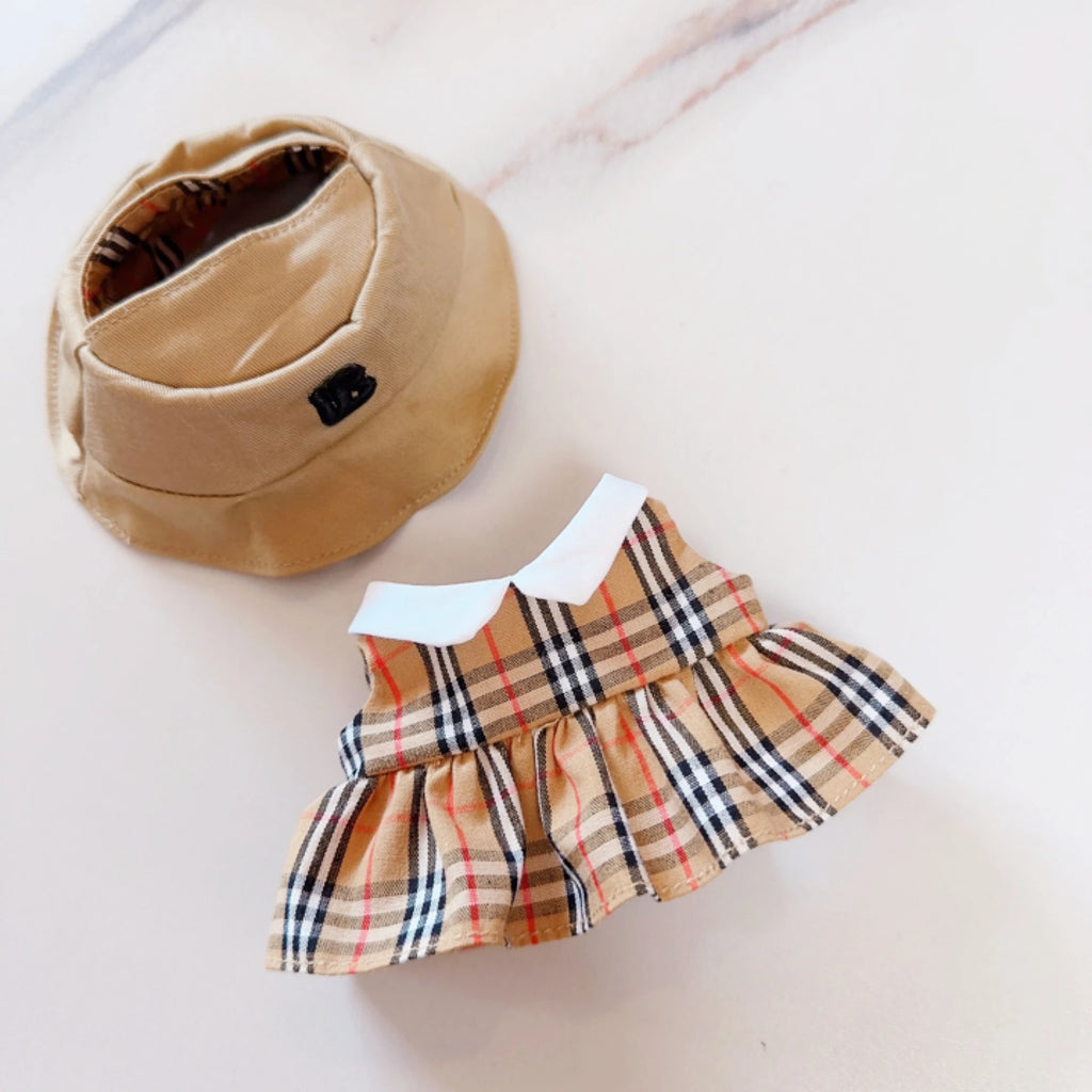 Para muñeca Labubu de 15/17cm, ropa a cuadros marrón a la moda, falda, sombrero, pantalones, conjunto de ropa Labubu, muñecas 3,0, diseño, accesorios de juguete Diy