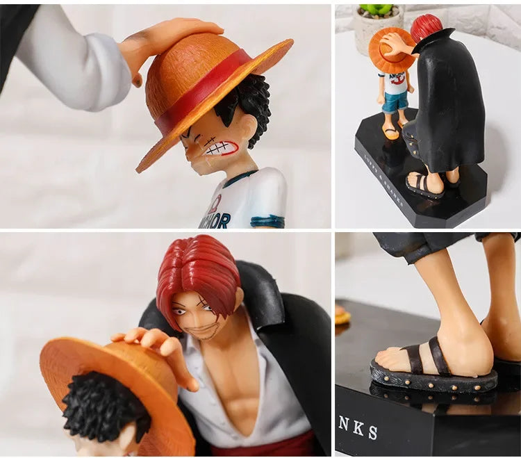 Figura de acción de una pieza de 18cm, mono de PVC D Luffy, sombrero de paja Luffy, vástagos de pelo rojo, cabeza de Pat, juguete, estatua de Anime, adornos modelo