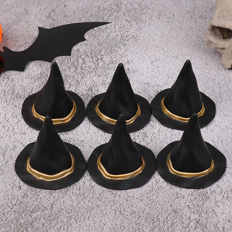 Sombreros pequeños de tela de fieltro para muñeca, cubierta de adorno, sombrero de bruja en miniatura, sombreros pequeños para decoración de pastel, juguete de decoración de Halloween, 6/10 piezas