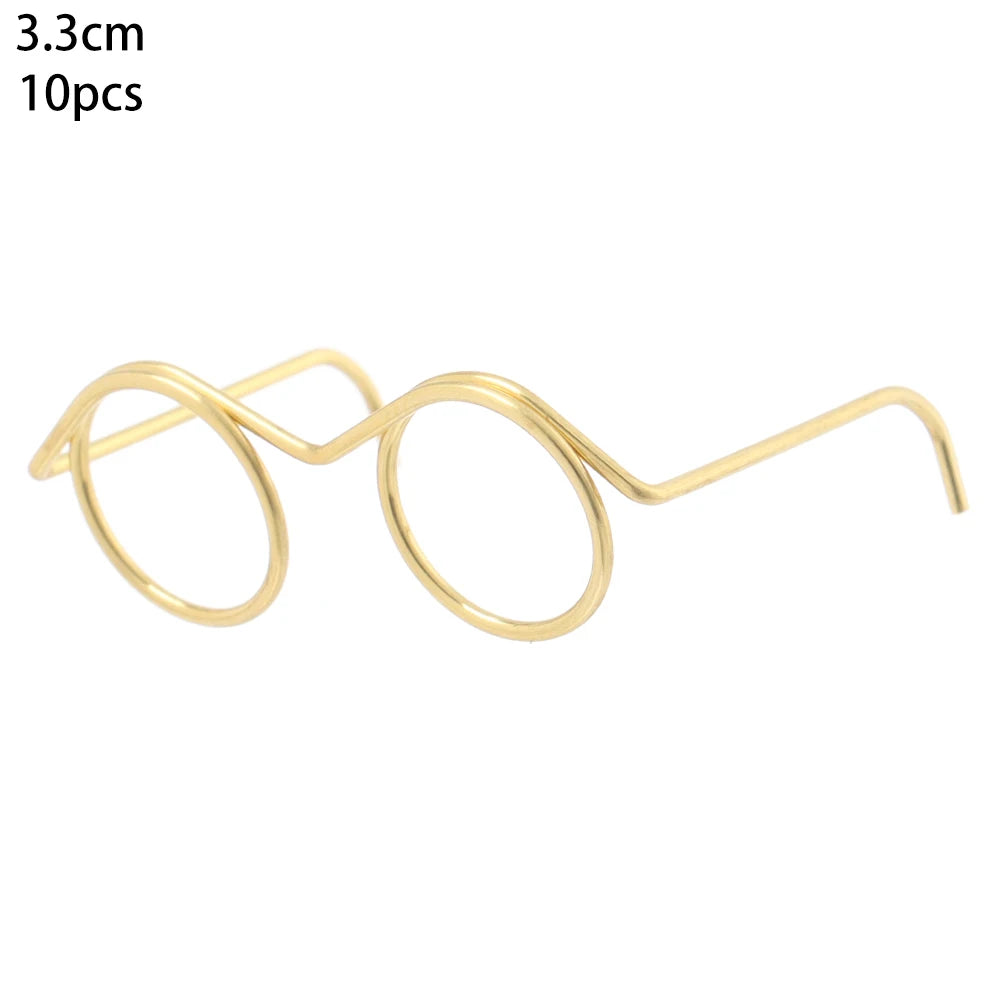 Gafas de muñeca con montura redonda sin lente, anteojos de aleación de oro Retro a la moda, accesorios para muñecas, 10 piezas 3,3/4,1/6cm