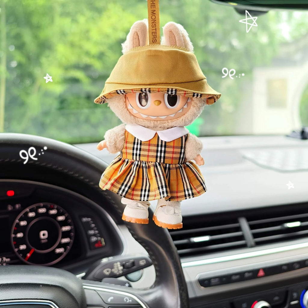 Para muñeca Labubu de 15/17cm, ropa a cuadros marrón a la moda, falda, sombrero, pantalones, conjunto de ropa Labubu, muñecas 3,0, diseño, accesorios de juguete Diy