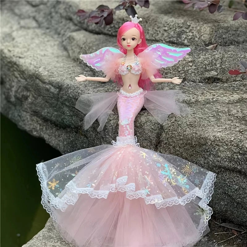 Muñeca de princesa sirena exquisita de 45cm, muñeca BJD de sirena a la moda con ropa de arcoíris, juguetes de regalo de cumpleaños y Navidad para niñas