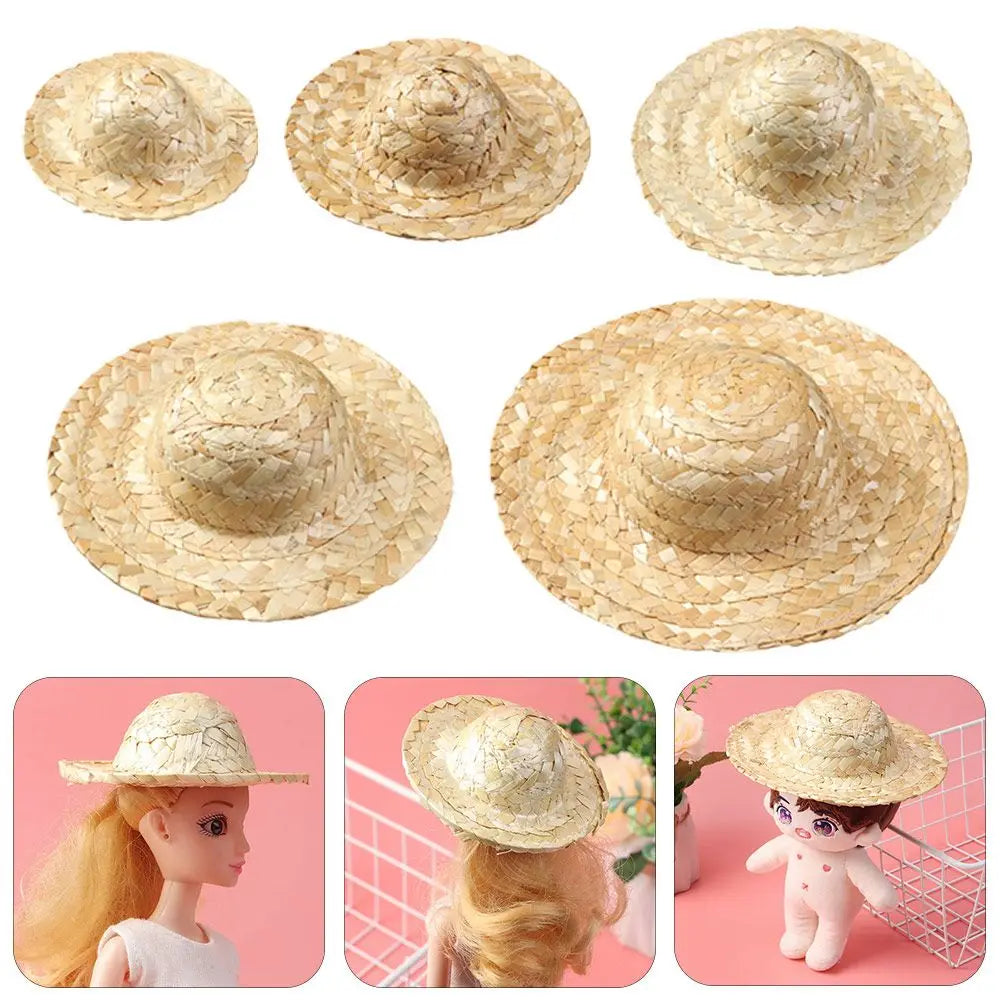 Sombrero de paja tejido para manualidades de varios tamaños, decoración artesanal, gorros para muñecas, juguetes, accesorios para muñecas Diy
