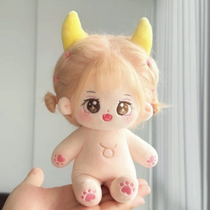 Muñeco de peluche de algodón Kawaii de 20cm, figura de superestrella rellena de ídolo, muñeco de doce constelaciones que puede cambiar ropa, regalo