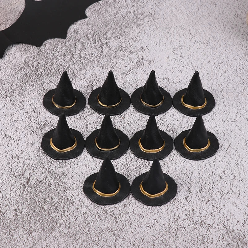 Sombreros pequeños de tela de fieltro para muñeca, cubierta de adorno, sombrero de bruja en miniatura, sombreros pequeños para decoración de pastel, juguete de decoración de Halloween, 6/10 piezas