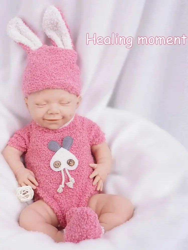 Sleep Angel 17,7 pulgadas/2,7 kg, totalmente de silicona, linda muñeca de reincarnación para niña, sonrisa dulce natural + diseño de ojo cerrado
