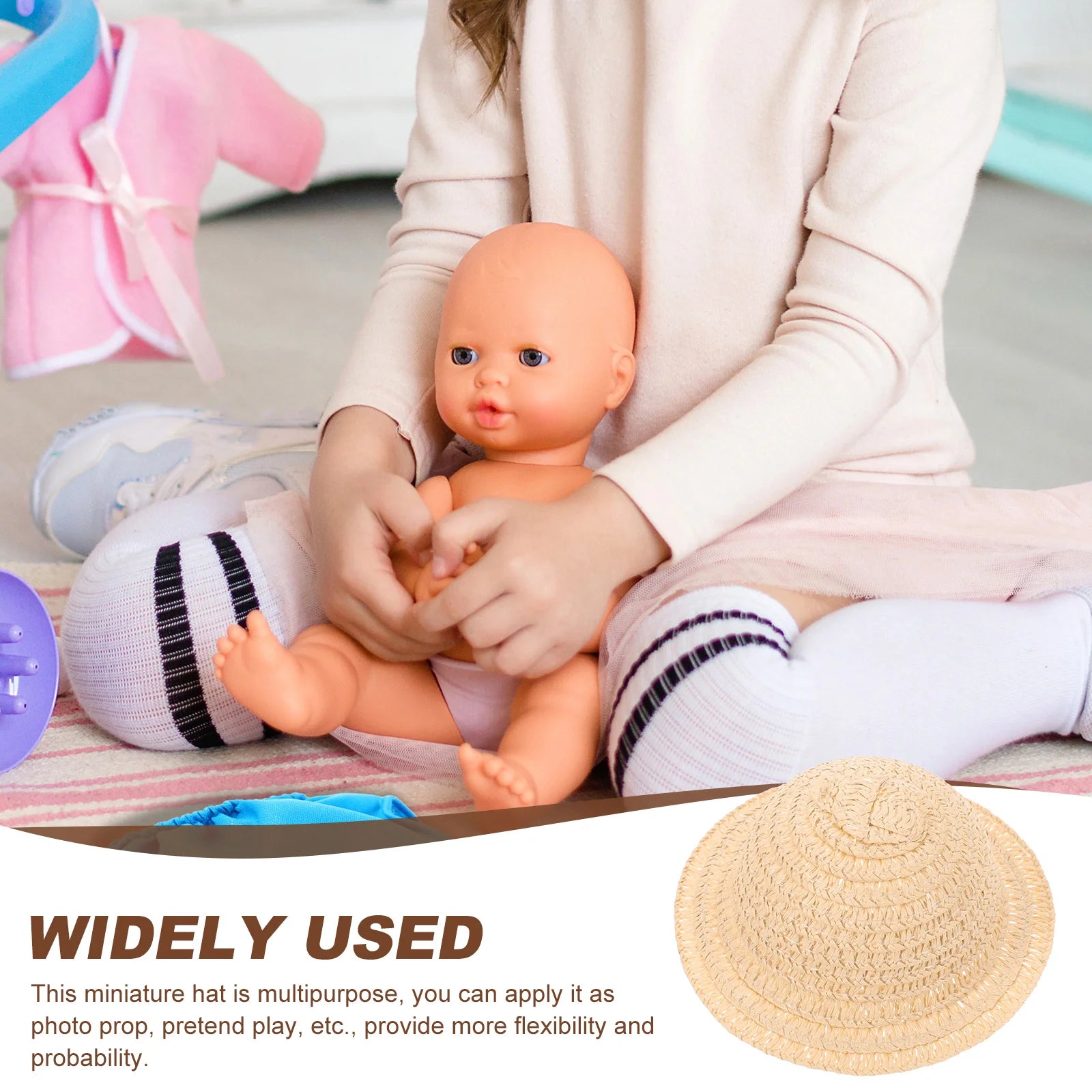 Accesorio decorativo de paja en miniatura, sombrero tejido artesanal para muñecas, Mini sombrero tejido amarillo, accesorio para fotografía, juguete artesanal, regalo para niños