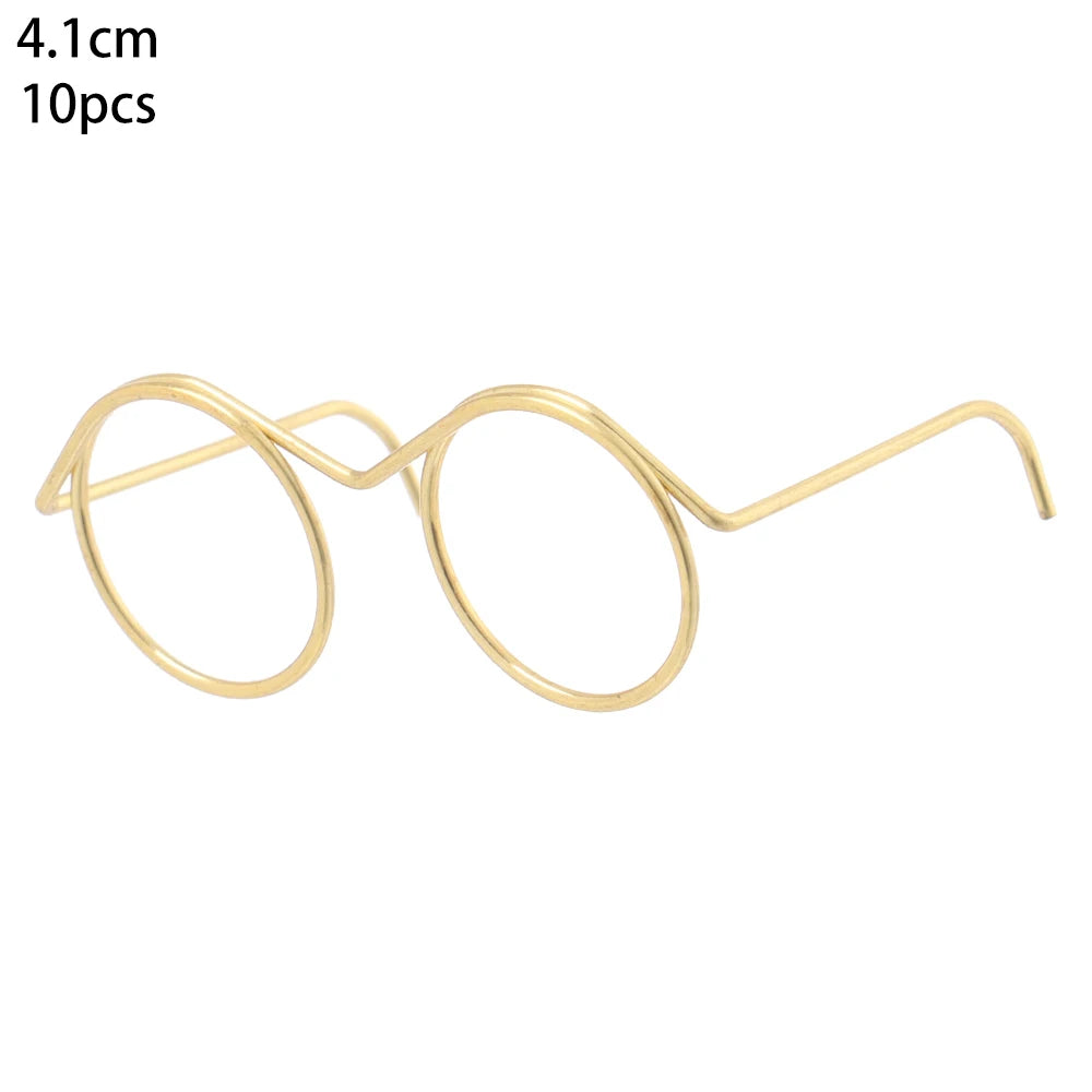 Gafas de muñeca con montura redonda sin lente, anteojos de aleación de oro Retro a la moda, accesorios para muñecas, 10 piezas 3,3/4,1/6cm