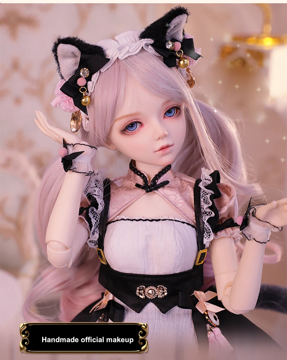 1/3 muñeca BJD disfraz de gato maquillaje de diseñador cara de bebé buena masa corporal articulaciones femeninas muñeca de cuerpo móvil maquillaje DIY 60cm juguete gifi